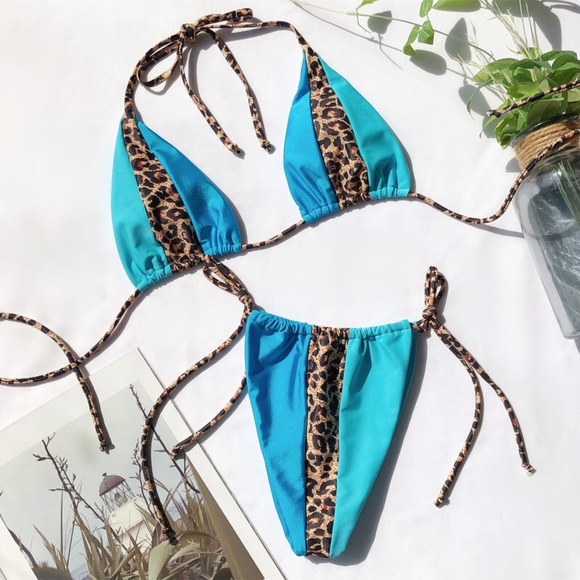 NEW‼️LEOPARD BLUE PADDED TIE - bikini - Picture 3 of 6
